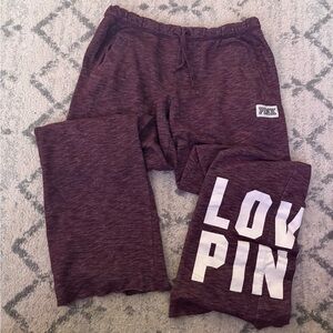 PINK Victoria’s Secret Maroon Jogger Sweatpants Small Logo Lounge